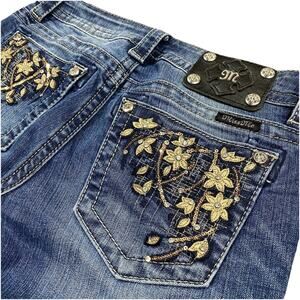 Miss Me Jeans 27 Bootcut MK255 Floral Bling Embellished Denim Blue 27x30